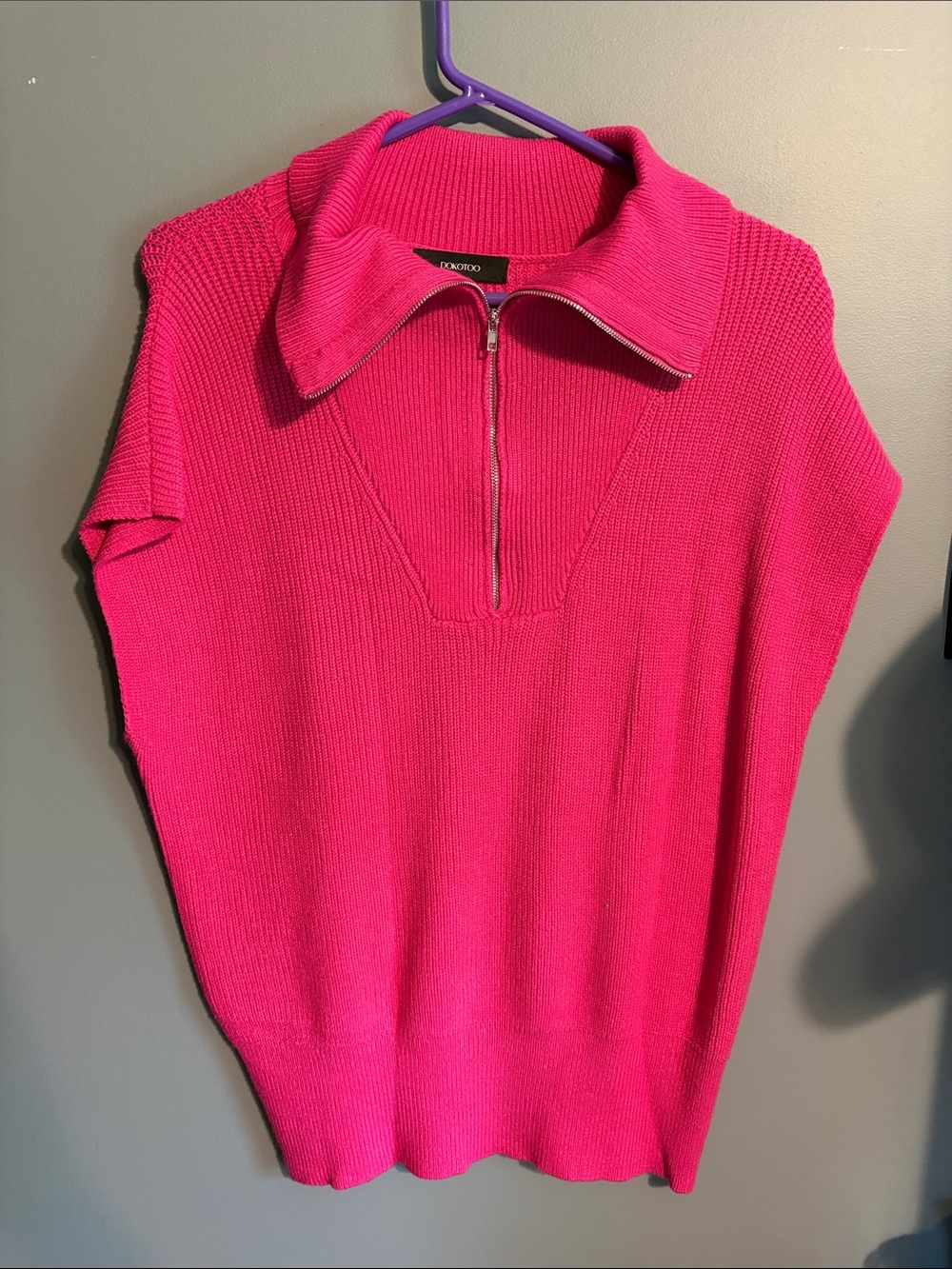 Women's Hot Pink Half-Zip Collared Sweater